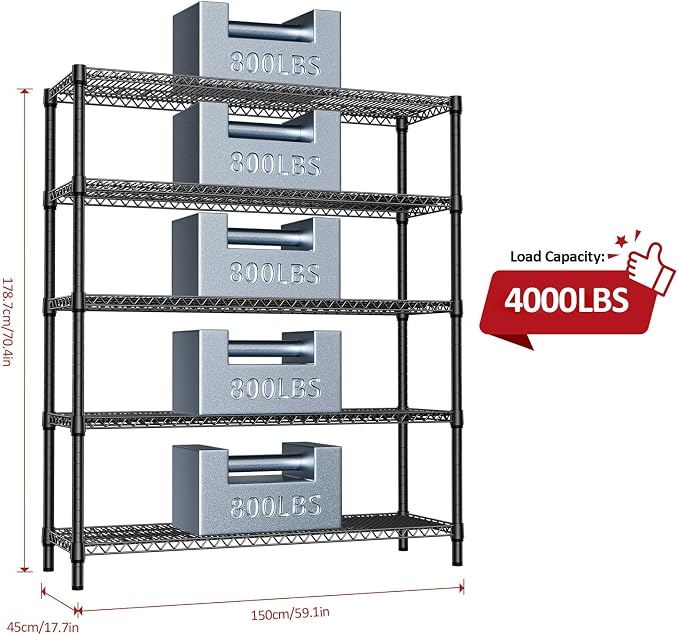 IZEUK 5-Tier Adjustable Heavy Duty Metal Storage Shelving Unit, Wide Utility - Image 3