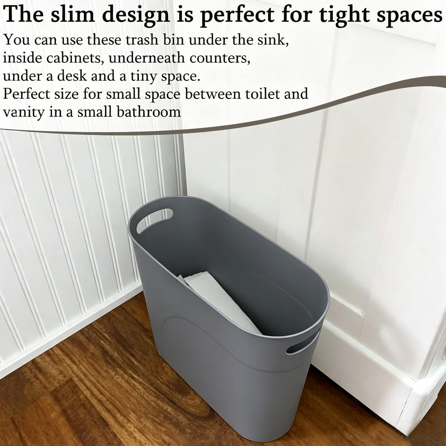 3 Pack Bathroom Trash Can, 3.2 Gallon Slim Waste Basket, Plastic Bathroom Wastebasket Slim Garbage Can for Narrow Spaces Bathroom Bedroom Kitchen Office at Home, Grey