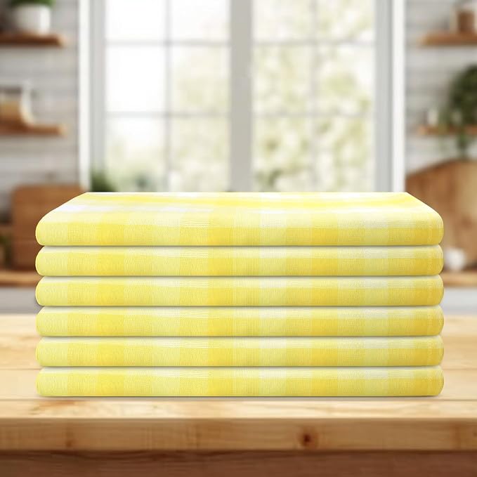 Kitchen Towels Set of 6 Yellow/White Checks 20x30 Inches 100% Cotton Highly - Image 6