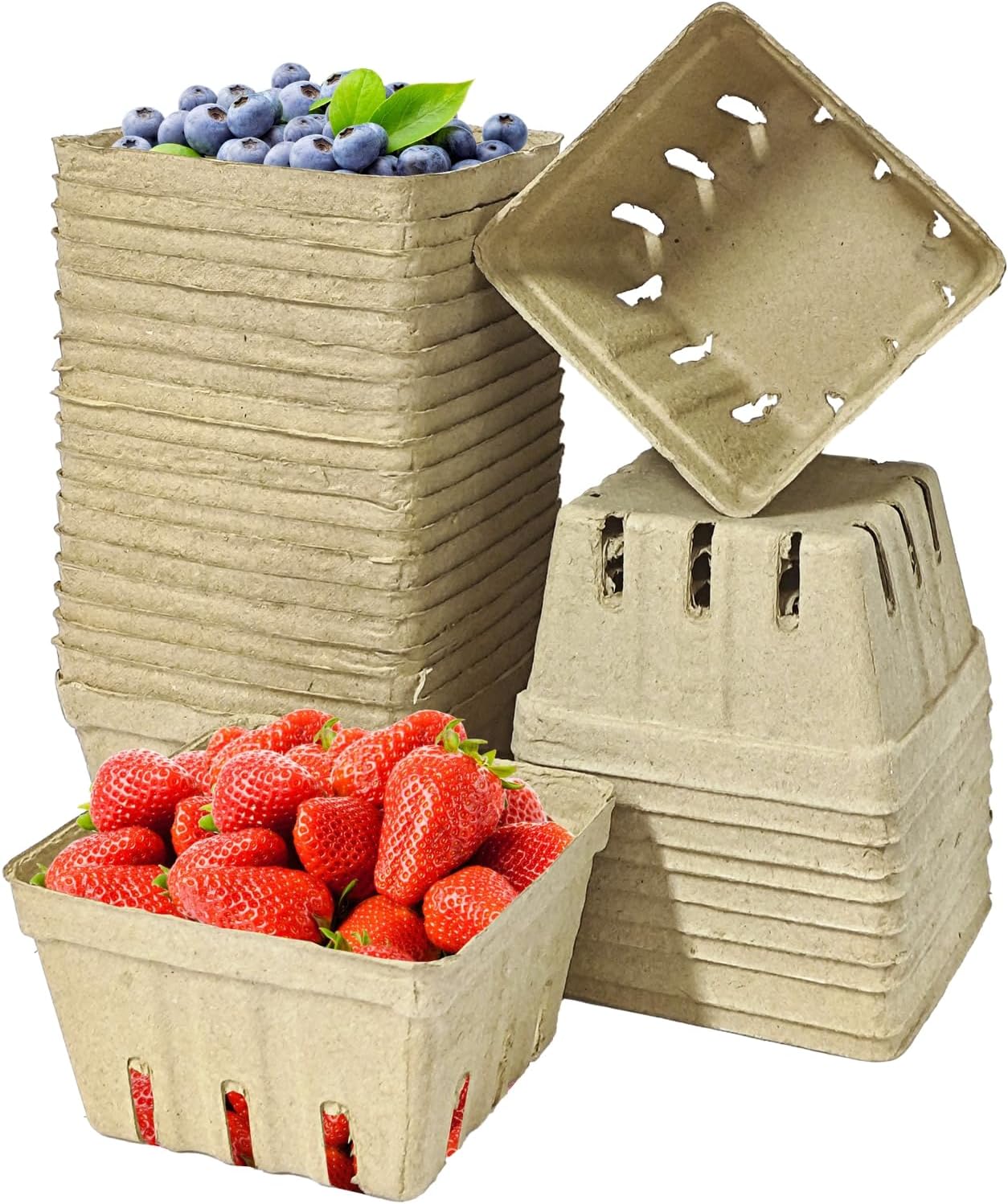 30 Pack Natural Pulp Fiber Berry Basket,Small Molded Produce Vented Basket | Kitchen Supplies for Strawberry Blueberry Raspberry, Fruit Tray for Fruit Vegetable Farmer Market Grocery