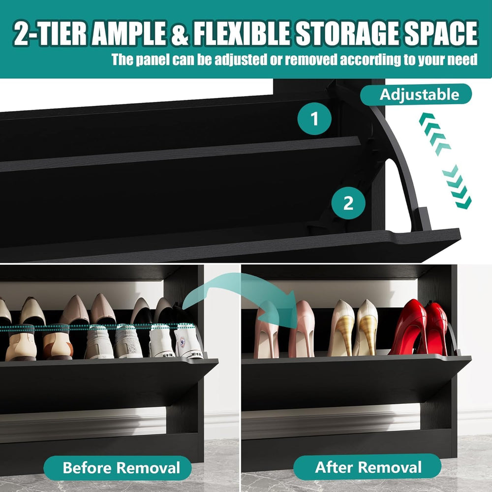 Xixini Shoe Storage Cabinet for Entryway with 2 Flip Drawers, Wood Freestandi...