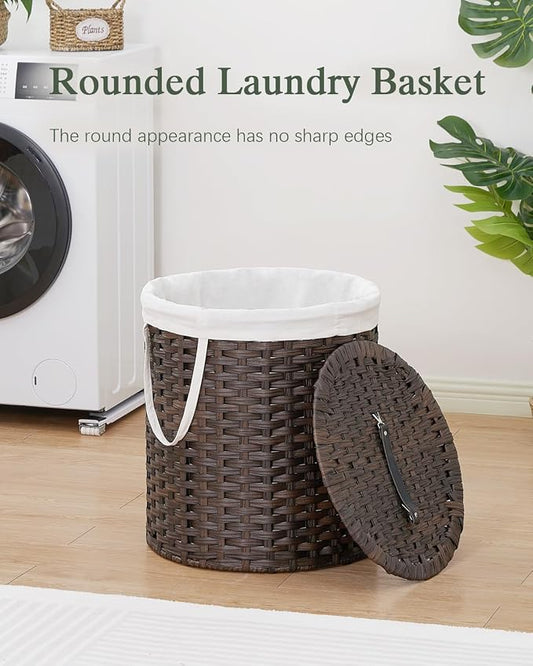 Laundry Hamper with Lid Wicker Laundry Hamper Round 26.5 Gal Laundry Basket - Image 2