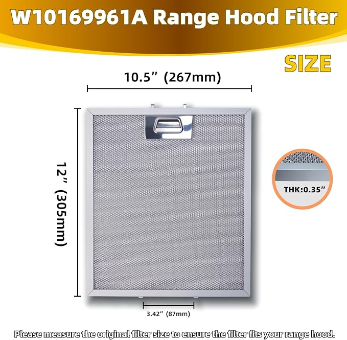 W10169961A 5 Layer Aluminum Mesh Range Hood Filter Replacement 12" x 10.5" - Image 3