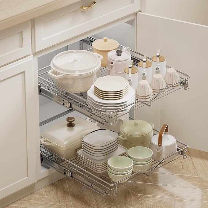 DINDON Pull Out Cabinet Organizer, Cabinet Pull Out Shelves, 2 Tier Pull Out - Image 4