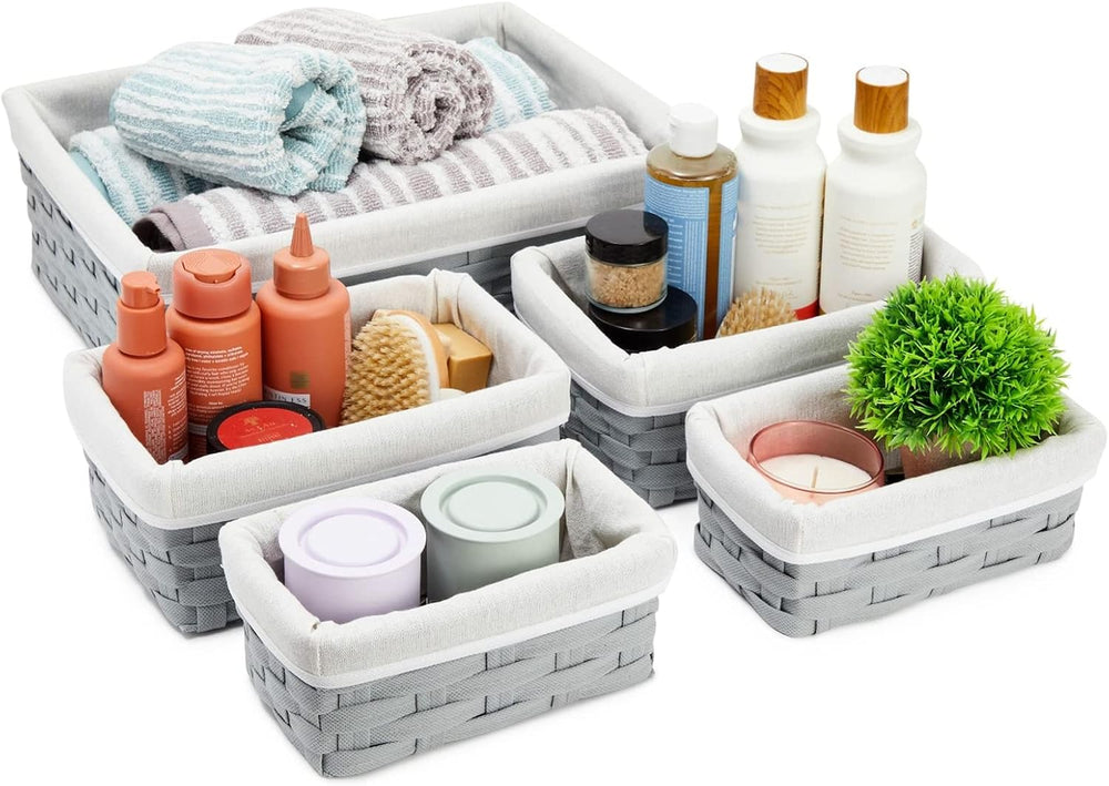 Juvale Wicker Nesting Baskets with Cloth Lining - 5-Pack Gray Rectangular Set...