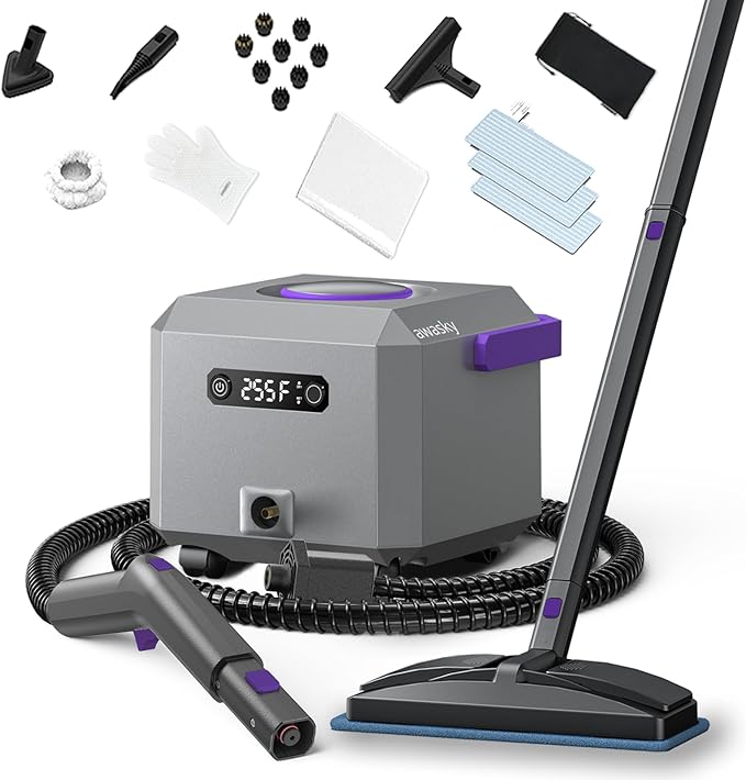 Steam Cleaner: Fast 50-Sec Heat-Up-21-Piece Kit-0.6Gal Tank Refill Anytime-No by awasky