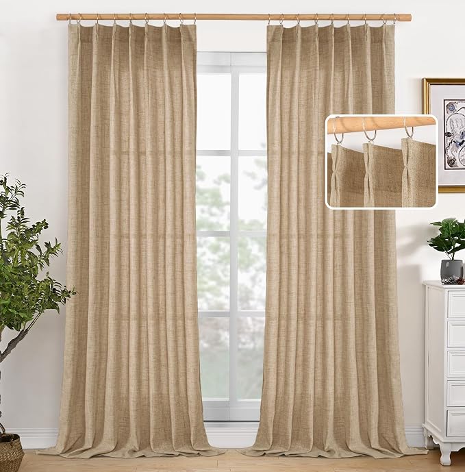 YoungsTex Burlap Linen Semi Sheer Curtains 84 Inch Length by YoungsTex