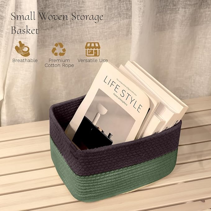Hopegiver Woven Storage Baskets 11x8x7 Inch, 3 Pack Collapsible Cube Storage Bin - Image 2