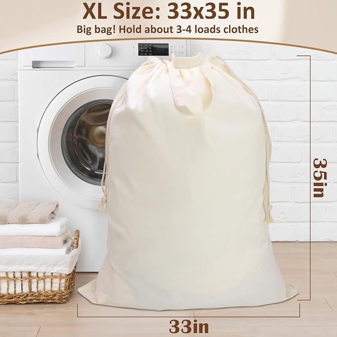 Canvas Laundry Bag 33"x 35", Thick Cotton Laundry Bag - Image 3