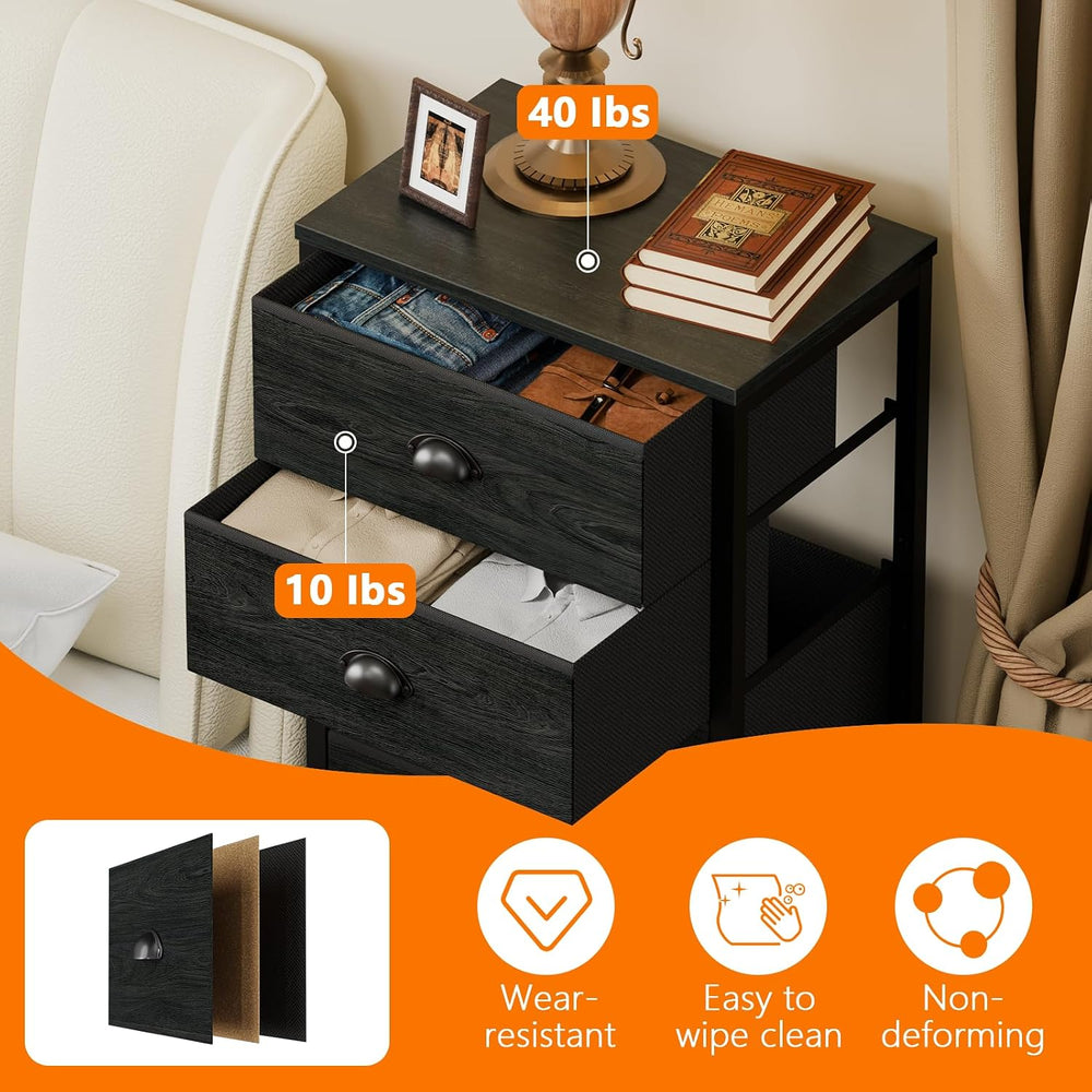 Furnulem Black Bedroom Dresser, Tall Chests of Drawers with 7 Fabric Bins
