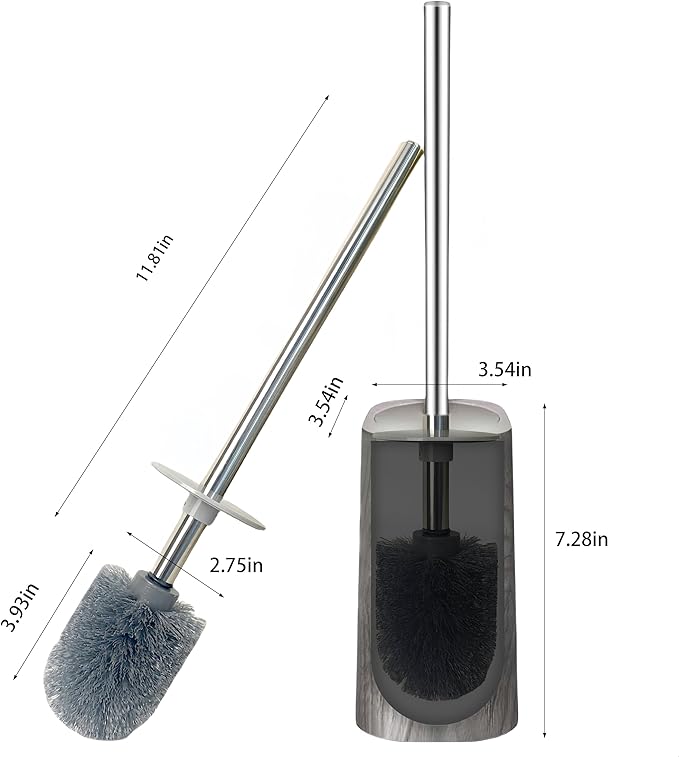 Marble Colored Toilet Brush and Holder Set, Stainless Steel Long Handle and - Image 2