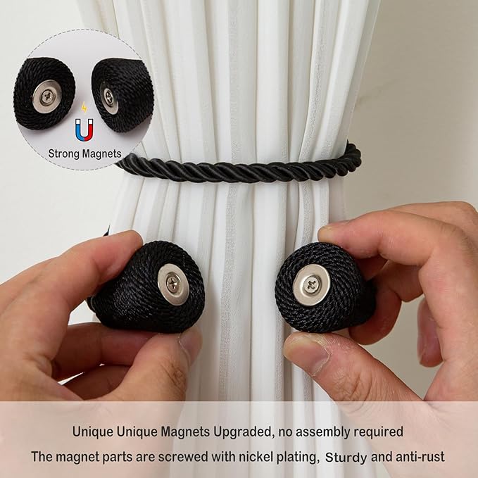 Magnetic Curtain Tiebacks 6 Pack Outdoor Rope Curtain Tie Backs Decorative - Image 3
