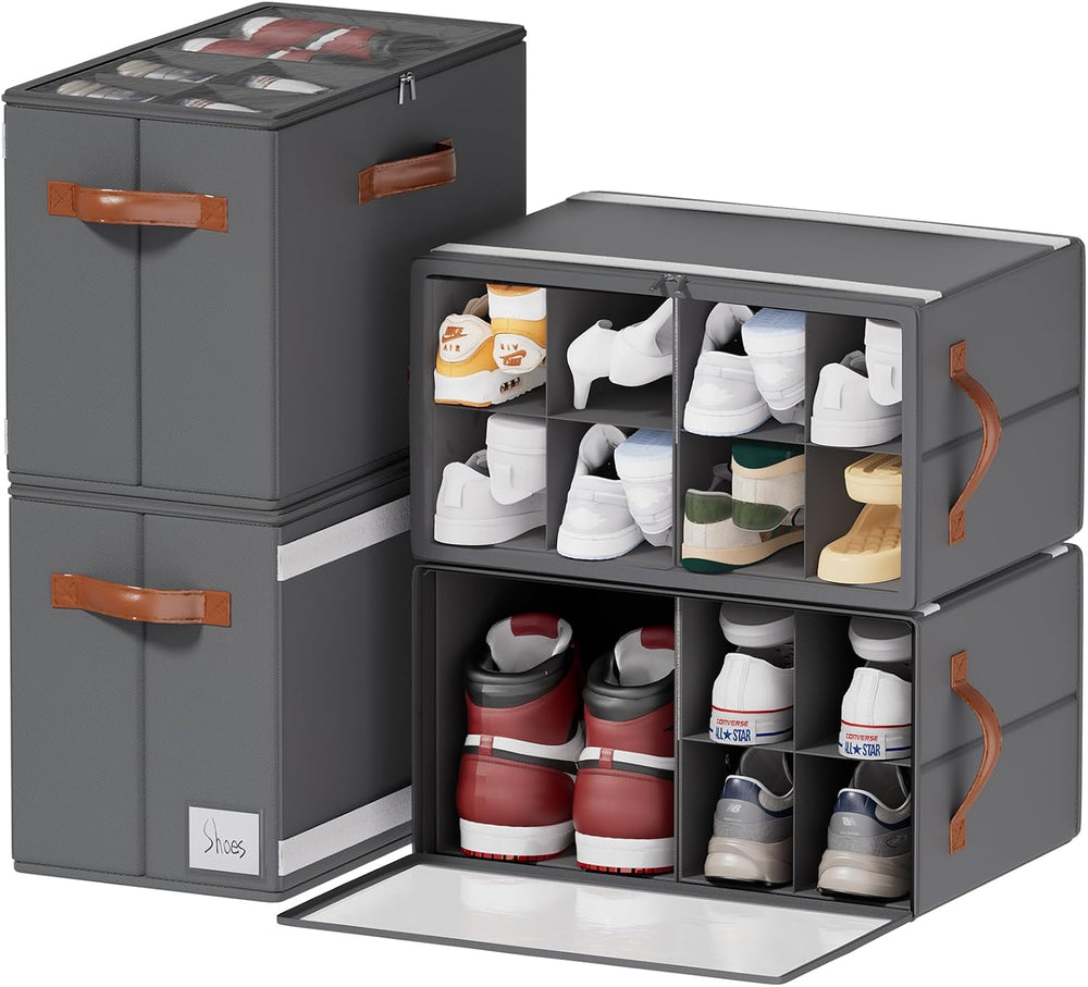 Shoe Organizer for Closet, Fits 32 Pairs, Gray, 4 Pack