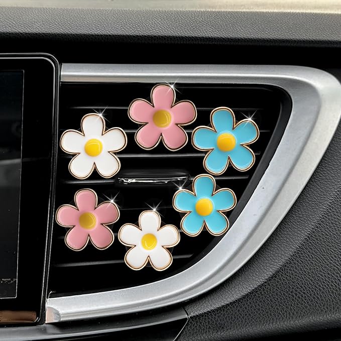 6pcs Flowers Car Air Freshener Vent Clips, 3cm/2.7cm Refillable Daisy Decor - Image 3