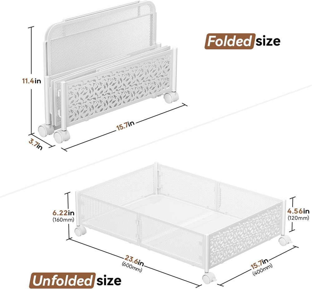 PHINOX Under Bed Storage with Wheels,Patterned,Sturdy Metal,4 Pack,White