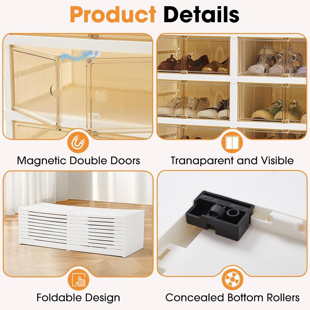 36Pairs Folding Shoe Rack Storage Device,Large Plastic Folding Shoe Cabinet