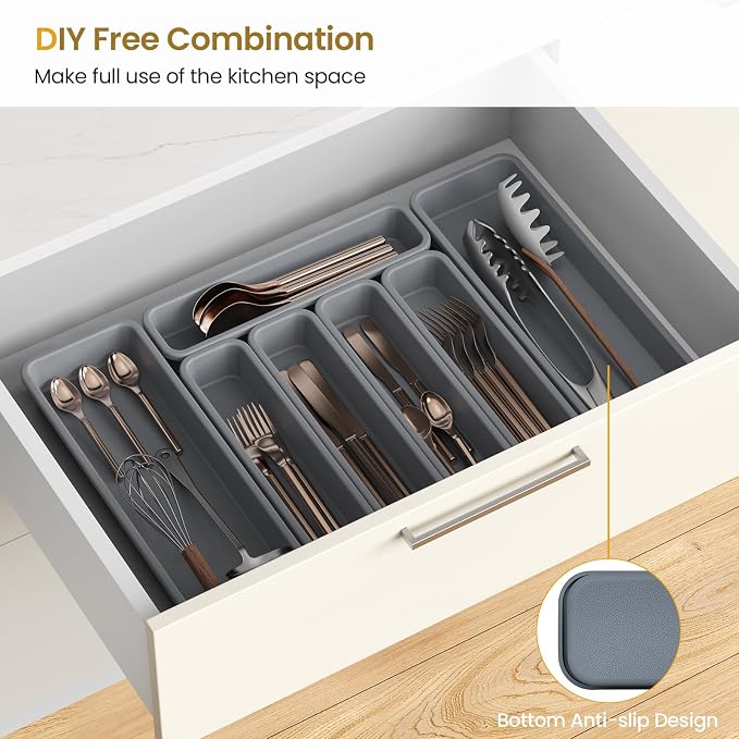 7 Pack Silicone Silverware Drawer Organizer, DIY Free Combination Kitchen - Image 5