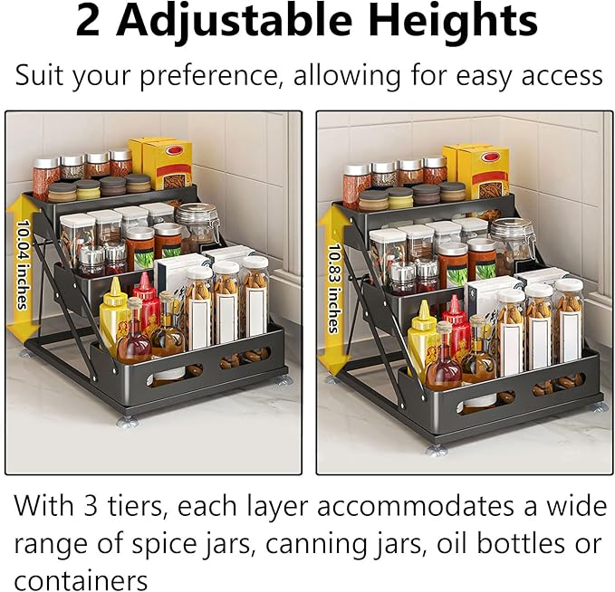 3 Tier Foldable Spice Rack for Countertop Iron Kitchen Seasoning Organizer for - Image 2