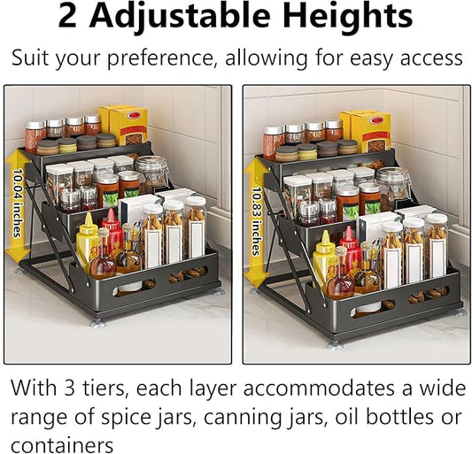 3 Tier Foldable Spice Rack for Countertop Iron Kitchen Seasoning Organizer for - Image 2