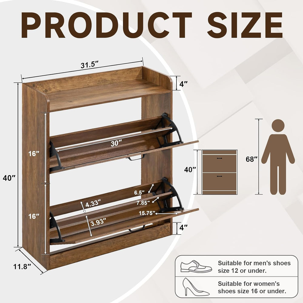 HOMMPA Farmhouse Shoe Storage Cabinet with 2 Flip Drawers, Freestanding Shoe ...