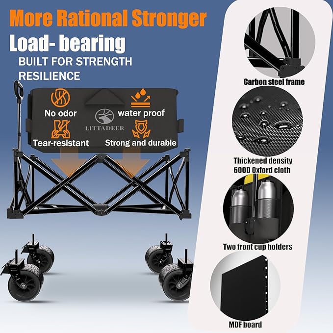 Collapsible Wagon Cart with Silent All-Terrain Wheels, Foldable Heavy Duty - Image 4