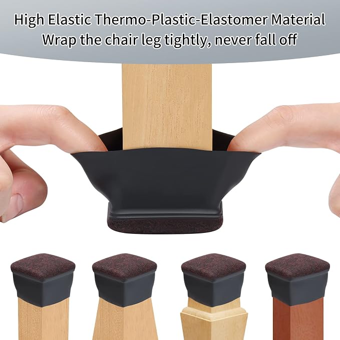 Ezprotekt 8 Pcs Extra Large Square Chair Leg Floor Protectors, Silicone Felt - Image 7