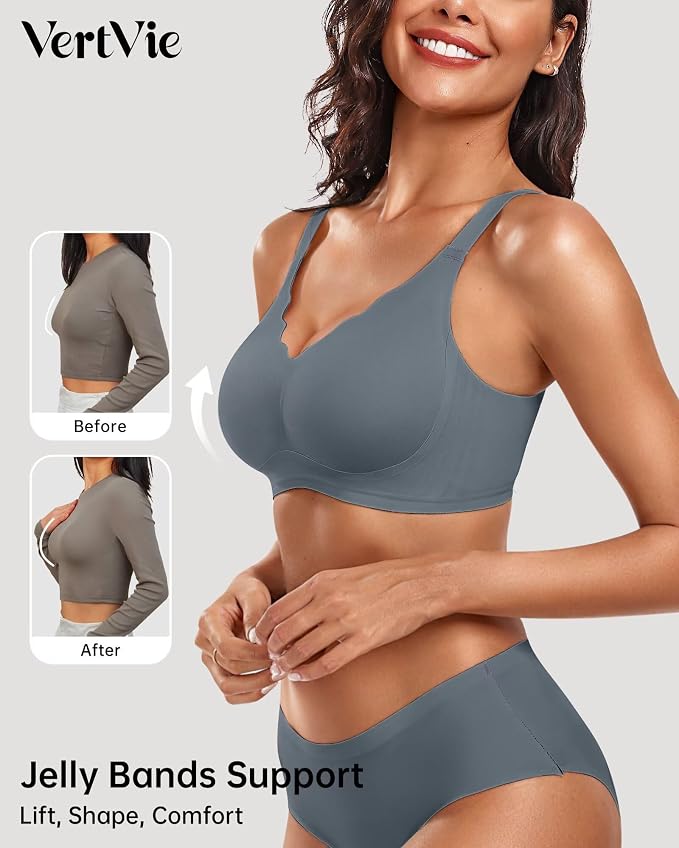 Vertvie Womens Seamless Bras No Underwire Supportive Wireless Push Up Full - Image 2