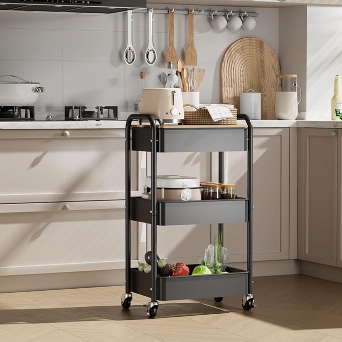 3 Tier Rolling Cart with Table top, Metal Utility Cart, Sturdy Storage - Image 6