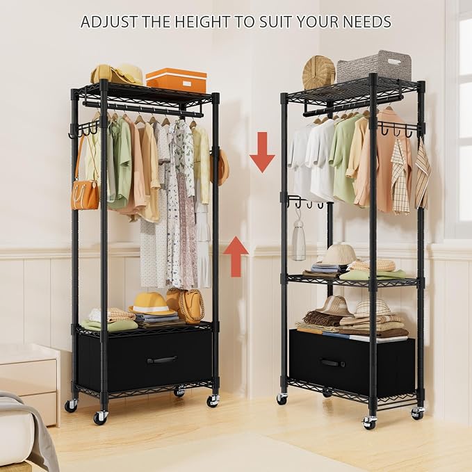 Clothes Rack, Clothing Rack for Hanging Clothes, 3 Tiers Adjustable Closet - Image 3
