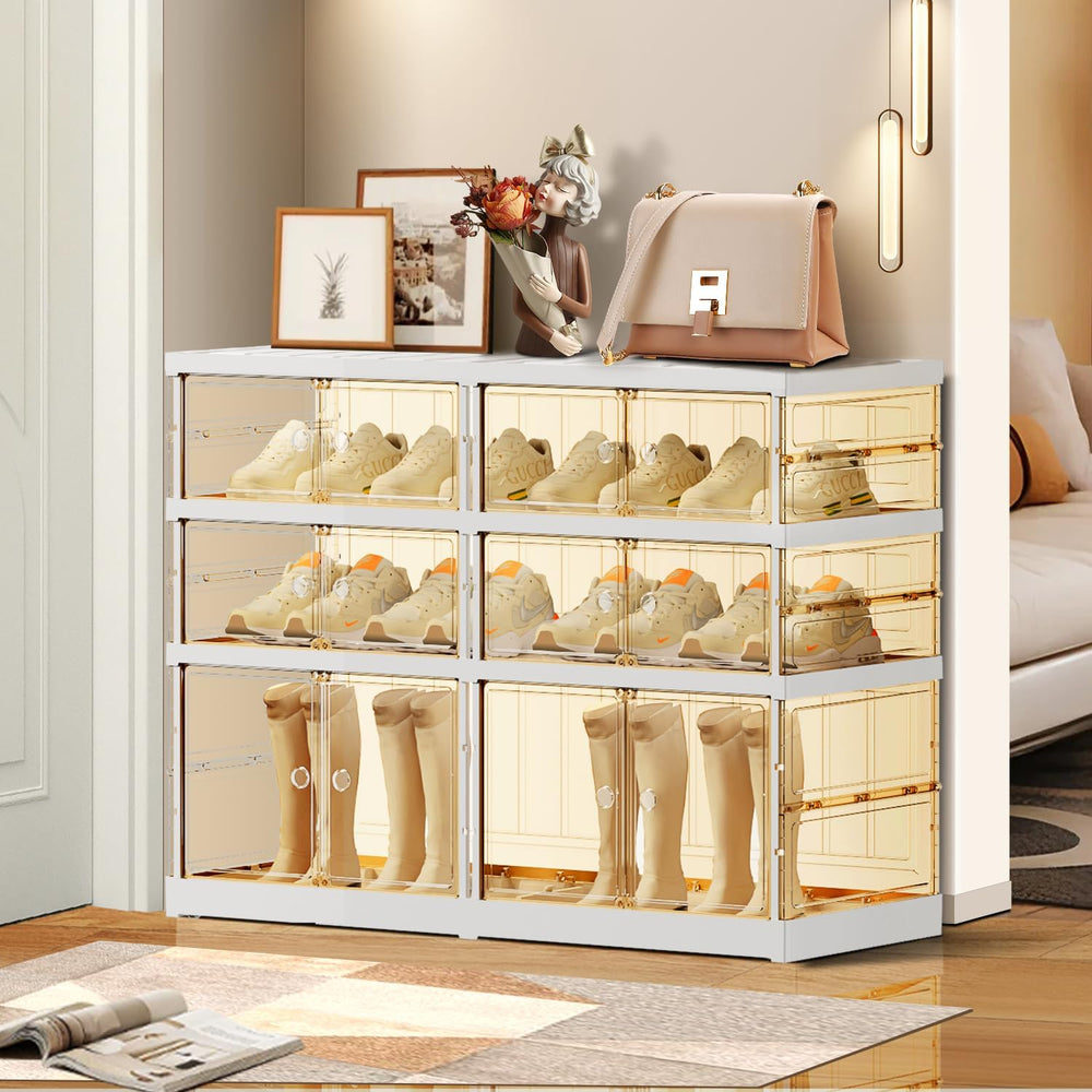 EHAMILY 3-Tier Foldable Shoe Rack Organizer with Doors, 12 Pairs, White