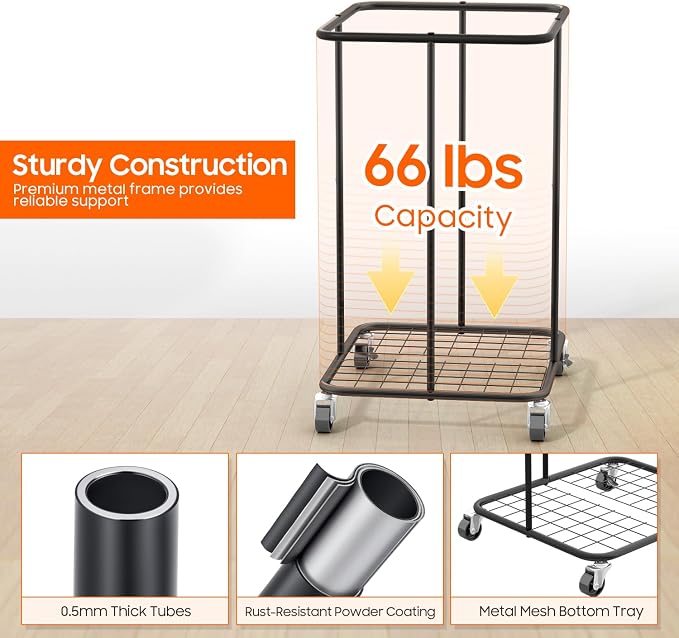 150L Laundry Hamper with Wheels, Rolling Laundry Basket with Metal Frame and - Image 6