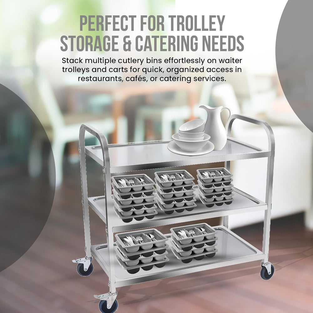 2 Pack - Cutlery Bin with Lid, Commercial 3-Compartment Flatware Tray with Co...