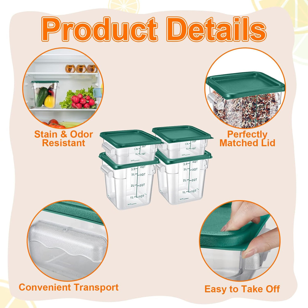 Suclain 8 Pcs Food Storage Container with Lids Set 2qt and 4qt Square Clear C...
