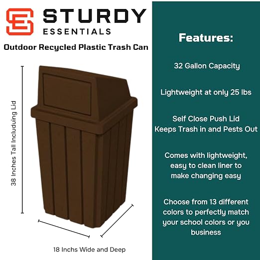 32 Gallon Square Slatted 100% Recycled Plastic Heavy-Duty Commercial Outdoor or - Image 2