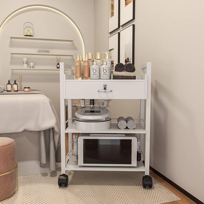 Paddie Salon Trolley Cart, Wooden Mobile Utility Cabinet Lab Cart - Image 2