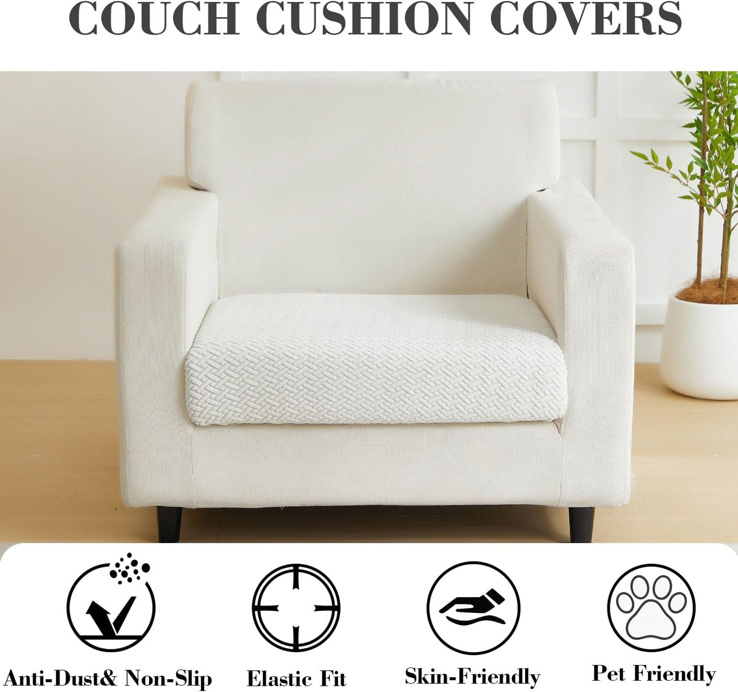 Sofa Covers Couch Covers for Sofa Pet Friendly Couch Cushion Covers Universal Sofa Covers Washable Stretch Slipcovers for Sectional Sofa (Texture Ivory White,Large Single Seat Cover)