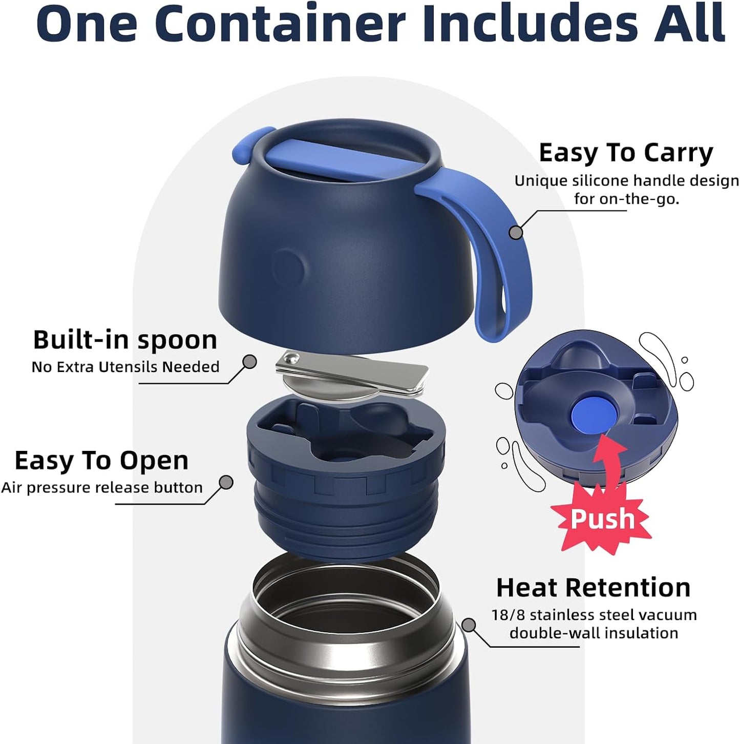 2 Pack Thermo for Hot Food with Spoons, 26oz & 18oz Food Jar Set | Leak-Proof Stainless Steel Vacuum Insulated Soup Containers, Cute Stylish Design for School, Work & Travel