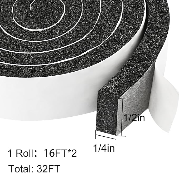 2 Rolls 1/2 Inch W 1/4 T Weather Stripping Air Conditioner Open Cell Foam Seal - Image 4
