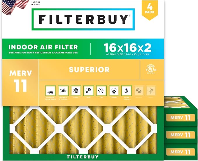 Filterbuy 16x16x2 Air Filter MERV 11 Allergen Defense Replacement, by Filterbuy