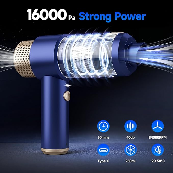 Car Vacuum Cleaner, 16000PA Mini Car Vacuum Cordless Powerful, 7 in 1 Portable - Image 2