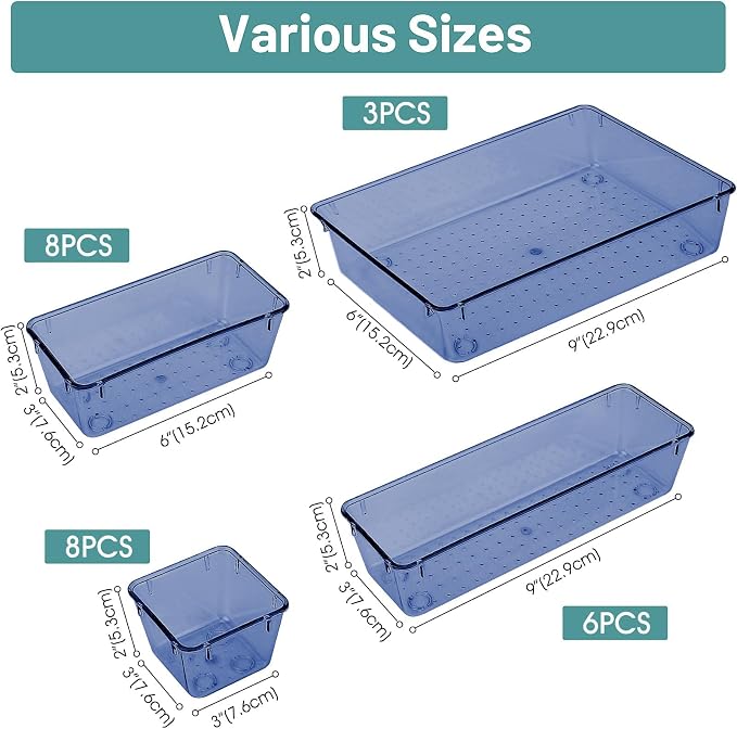 WOWBOX 25 PCS Plastic Drawer Organizer Set, 4 Sizes Desk Drawer Divider - Image 2