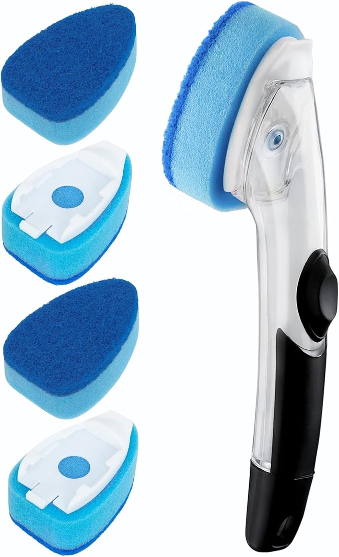 Heavy Duty Dishwand with Refills, Dish Wand Replacement Sponge Heads with Handle by HELIME