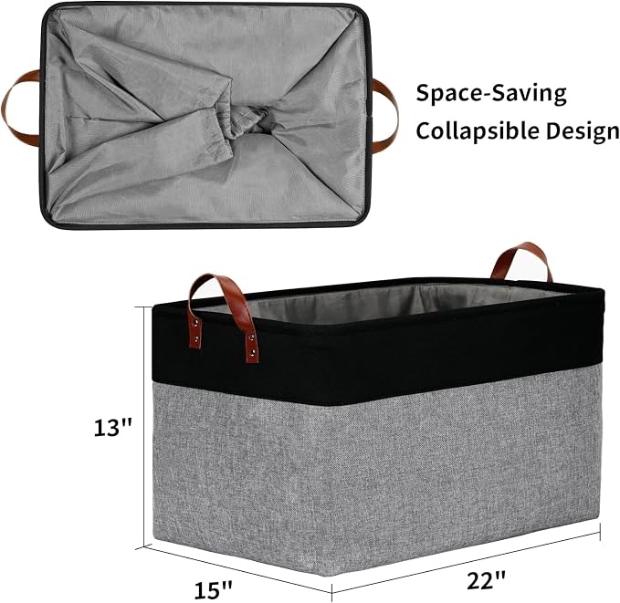 DULLEMELO Extra Large Canvas Fabric Storage Basket, 70L Foldable Closet Storage