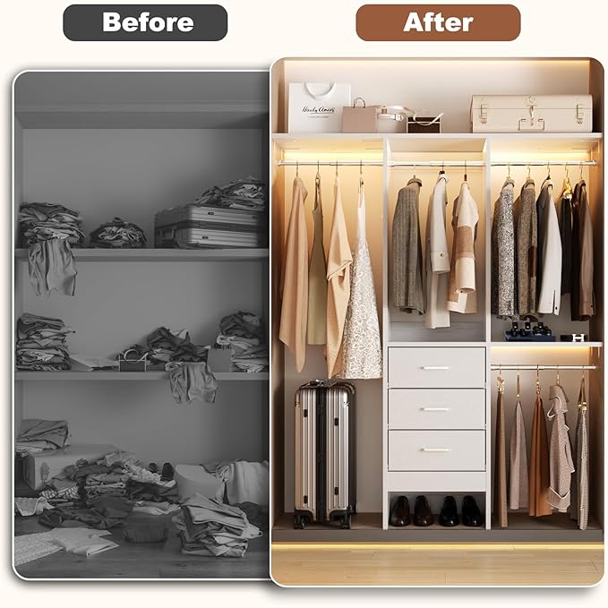 4FT Small Closet System with 3 Fabric Drawers, Flexible Built-In Clothes - Image 3