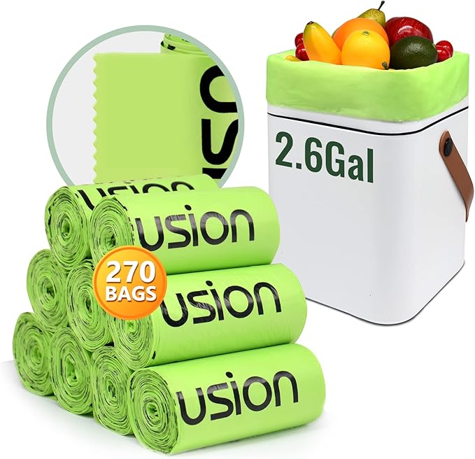 GreFusion Compostable Trash Bags, Small 2.6 Gallon, 0.72 Mils Thick, Eco by GreFusion