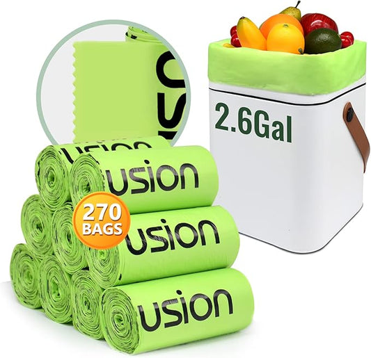 GreFusion Compostable Trash Bags, Small 2.6 Gallon, 0.72 Mils Thick, Eco by GreFusion