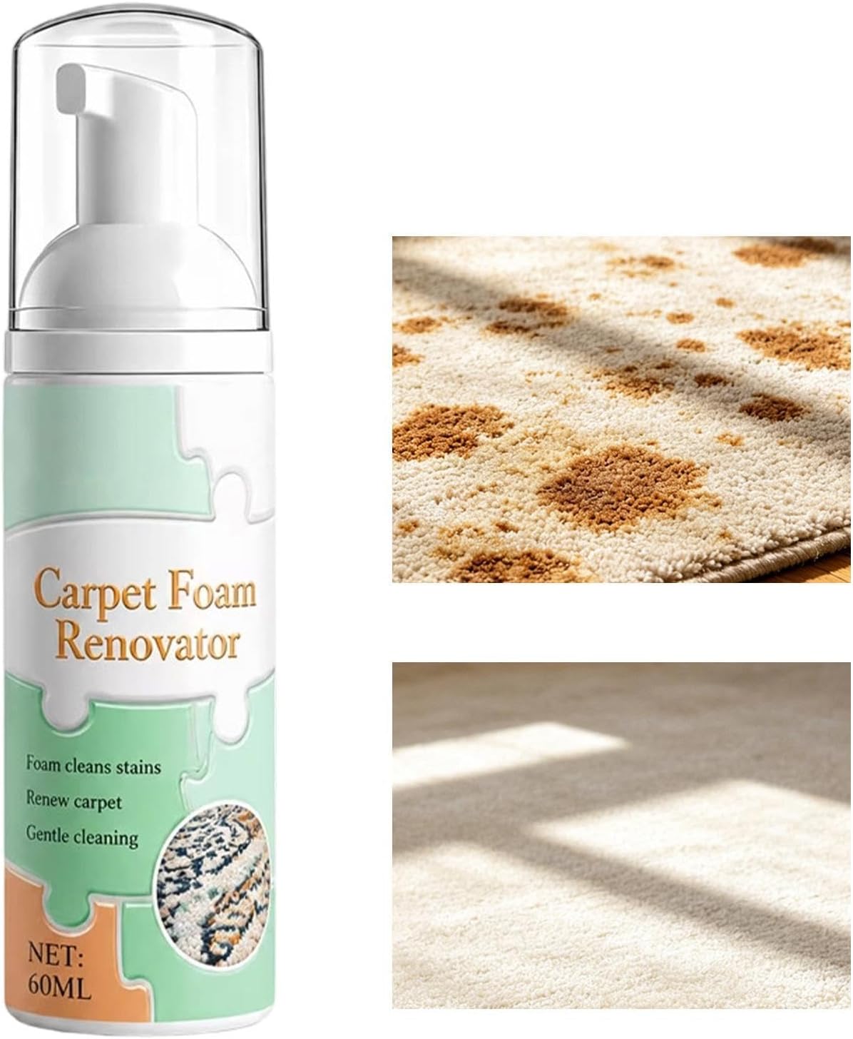 Foam Carpet Cleaner - Fabric Stain Remover - 60ml Upholstery Cleaning Spray | Carpet Stain Remover for Sofa Couch Furniture Mattress Seat Car Interior Mat Cushion