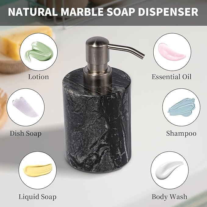 Marble Soap Dispenser with Stainless Steel Pump, 6 Ounces - Image 5