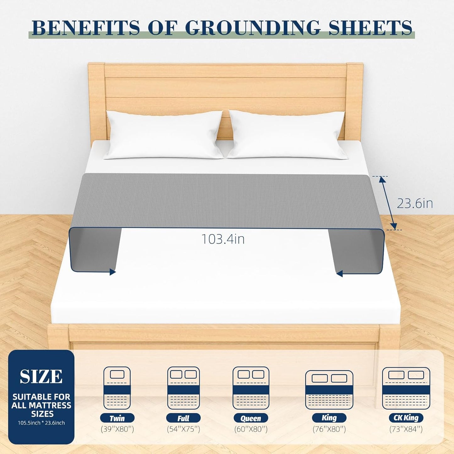 Grounding Sheet for All Mattress Sizes, with grounding Cord and Test Pen (Graphite,105.2 * 23.2inch)