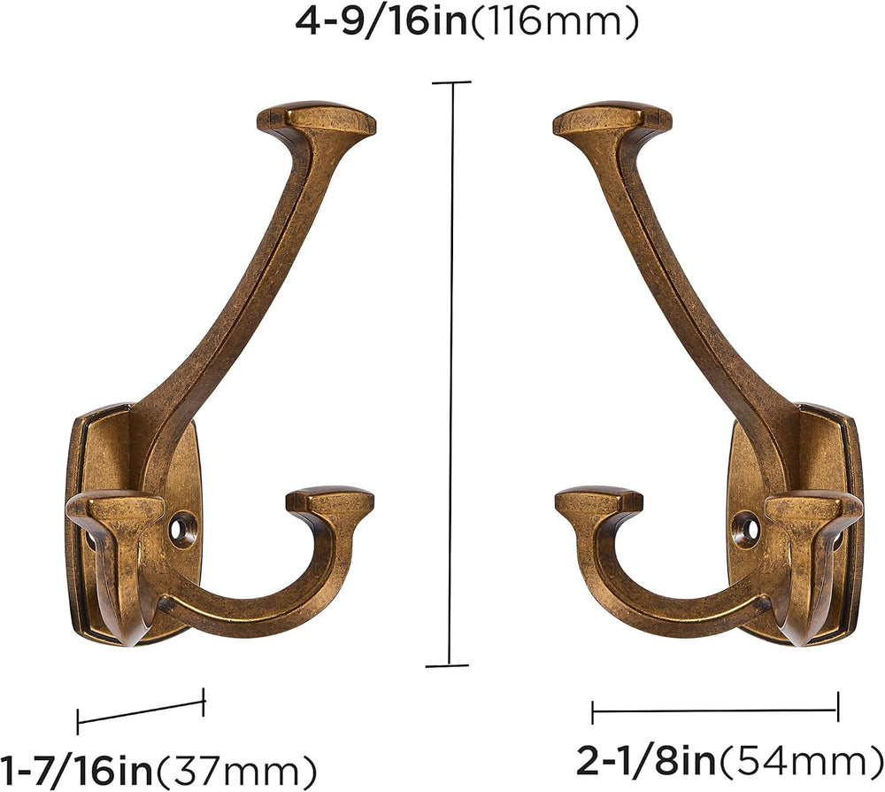 Large Wall Double-Sided Hook 10 Pack Antique Brass Hook Decorative Heavy Duty...